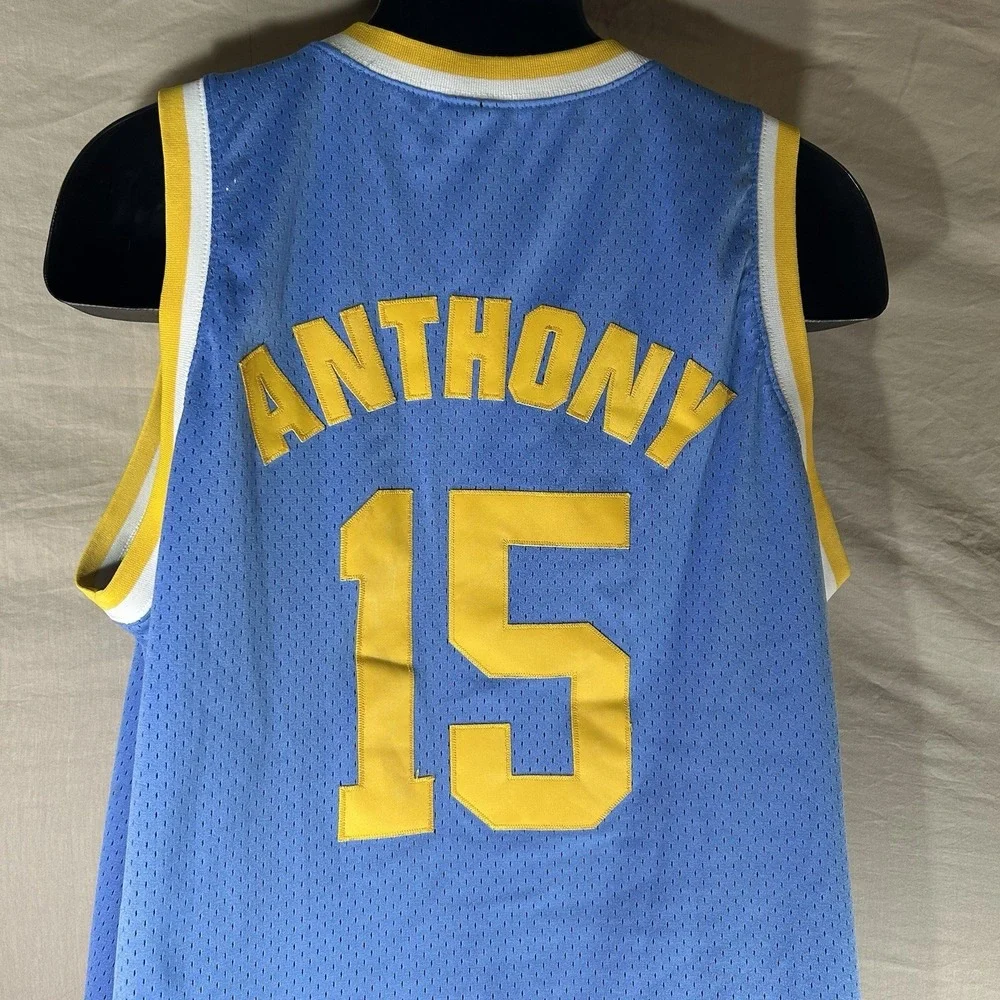 VTG Nike Carmelo Anthony Denver Nuggets Jersey XL +2 Sewn Blue #15 Blue Yellow